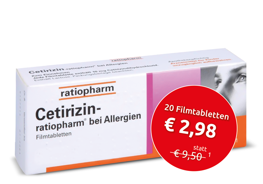 CETIRIZIN-ratiopharm bei Allergien 10 mg Filmtabl. 20 St